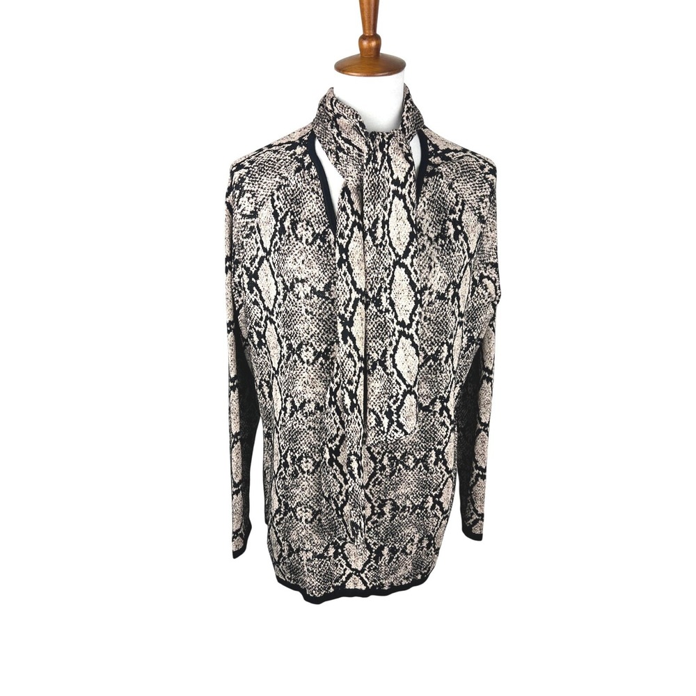 Chico's Double Espresso Python-Print Tie Neck Swe… - image 2